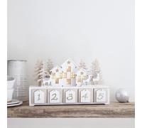 Lights4fun Calendrier de l’Avent Maison Nordique Blanc en Bois 3D avec LED Blanc Chaud à Piles pour Intérieur Décoration de Noël