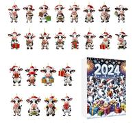 Calendrier de l'Avent en Ornements de Noël | 24 Jours Décorations Vaches Suspendables Calendrier Compte à Rebours | Décoration Maison Acrylique 2D pour Fêtes | Organisateurs Activités Scolaires