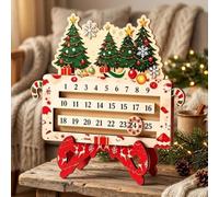 Calendrier de l'Avent en pour bois 25 Jours Interactif avec Marqueur | Structure autoportante pour bois naturel réutilisable trois scènes colorées sapin maison Père Noël pour table