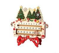 Calendrier de l'Avent en pour bois 25 Jours Interactif avec Marqueur | Structure autoportante pour bois naturel réutilisable trois scènes colorées sapin maison Père Noël pour table