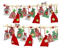 Calendrier de l'Avent en toile de jute à remplir et à suspendre,24 sachets en tissu pour emballage cadeau,2022,Sachet cadeau de Noël,Chaîne à remplir soi-même,24 boutons chiffres,Rouge