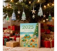 Calendrier de l'Avent en verre de mer, calendrier de l'Avent de 24 jours avec 24 décorations miniatures pour sapin de Noël, cadeau surprise sur le thème de l'océan, une surprise derrière chaque porte