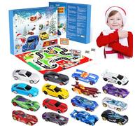 Calendrier de l'avent Enfant 2025, Voiture Jouet 2025, 24 Jours Noel Avec 16 Jouets de Voiture, 6 Personnages de Dessins Animés, Calendrier de Lavent Enfant 3 à 12 ans