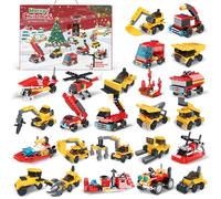 Calendrier de l'avent Enfant 24 pièces Blocs de construction d'ingénierie et de camion de pompiers Jouets pour garçons Calendrier de l'Avent 24 jours Cadeaux pour enfants Garçons Filles