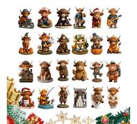 Calendrier de l'Avent et Highlands | Décorations 3D | 24 décorations de Noël en forme de poignée de porte, table de chevet, bibliothèque, comptoir, présentoir, fête, ferme