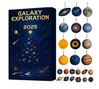 Calendrier de l'Avent Exploration Galaxy 2025 - Pendentif en acrylique planète plate 2D à collectionner 28 x 18 cm, Noël 24 jours de compte à rebours Calendrier côtier | pour fille de la fa