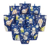 Calendrier de l'Avent Extravagant à remplir - avec 24 Sacs-Cadeaux imprimés Bleus et 24 Autocollants et Pinces à numéros - Univers des Motifs - pour bricoler et Offrir - Noël et Avent