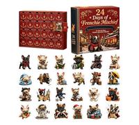 Calendrier de l'Avent Figurines plates 2D de bouledogue français | Décompte des 24 Jours Noël Décoration pour les fêtes de Noël, voiture, maison, rebord de fenêtre, cheminée, bureau