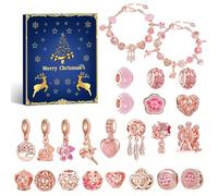 Calendrier de l'Avent Fille, Calendrier de l'Avent Enfant Bijoux, 24 Jours Calendrier Avent Avec Kit Fabrication Bijoux Bricolage Cadeau 22 Perles Charme 2 Bracelets pour Les Enfants Filles (Or)