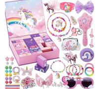 Calendrier de l'avent Fille Licorne,Noël Calendrier de l'avent 2025,Avent Petits Cadeaux avec Noël Licorne Bijoux Bracelet Collier,DIY Bracelet Kit pour garçons,filles,enfants