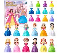 Calendrier de l'Avent Fille Princesse 2025-24 Surprises avec 12 Figurines & 12 Tenues à Transformer, Jouet Cadeau Enfants 3-8 Ans pour Noël