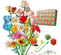 Calendrier de l'Avent Fleurs 2025, 24 jours Noël Bouquet de fleurs Jouet de construction, Calendrier de l'Avent de Noël avec bouquet de fleurs Fausses fleurs sauvages Pierres Ensemble cadeau (2 pièces