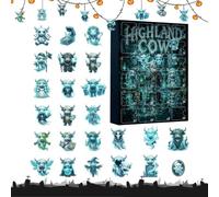 Calendrier de l'Avent Halloween Ghostly Highland Bull - Ensemble acrylique | Matériau acrylique avec une taille de 10 pouces et un Design gothique étrange pour les comptes à rebours d'Halloween,