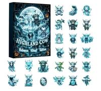 Calendrier de l'Avent Halloween Ghostly Highland Bull - Ensemble acrylique | Matériau acrylique avec une taille de 10 pouces et un Design gothique étrange pour les comptes à rebours d'Halloween,