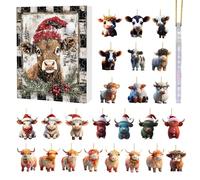 Calendrier De L'Avent Highland Cow - Acrylique 26x18x2.5cm | Calendrier De Compte À Rebours De Noël Pour Les | Counable De Vacances À 24 Jours Sur Le Thème Des Vaches Mignons Pour, Pla