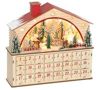 Calendrier de l'Avent - HOMCOM - lumineux - 24 tiroirs - scène de village - en bois - 36x10x34cm - bois naturel