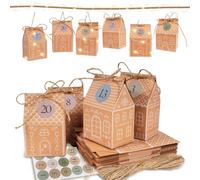 Calendrier de l'Avent I LOVE MOM À remplir, 24 boîtes en pain d'épices à remplir soi-même, contient une ficelle de jute, une guirlande lumineuse LED et des autocollants numérotés