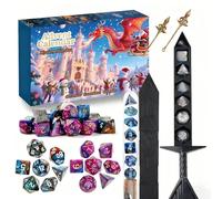 Calendrier de l'Avent Jeu de Dés, Compte à Rebours de 24 Jours Dragons pour Joueurs de Rôle, Calendrier de l'Avent de Dés Polyédriques D&D de Noël purple