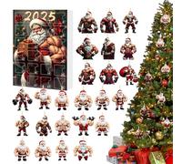 Calendrier de l'Avent Jouet 2025-24 Jours Ornement Santa Bodybuilder Acrylique 2D Pour Enfant | Décoration Noël Mignon pour Mari Femille Fils Fille Ados Jeunes Garçons Filles
