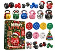 Calendrier de l'Avent Kettlebell 2026, 24 jours de Noël, compte à rebours | Lot de 24 kettlebells plats en acrylique pour ajouter une révélation quotidienne sur le thème du fitness pour les gymnases