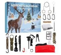 Calendrier de l'Avent Kit de Survie pour Hommes, Calendrier de l'Avent Outils de Survie Compte à Rebours de Noël de 24 Jours avec Outils de Plein Air Cadeaux Surprises pour les Amateurs de Plein Air