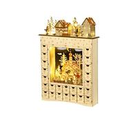 Calendrier de l'Avent LED - 10 lumières blanc chaud - 24 tiroirs - décoration lumineuse de Noël - MDF bois naturel