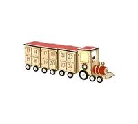 Calendrier de l'Avent LED train - lumière LED blanc chaud - 24 tiroirs - décoration lumineuse de Noël - contreplaqué beige rouge
