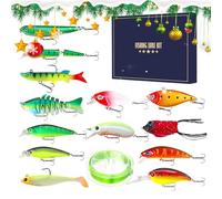 Calendrier De L'Avent Leurres De Pêche 2025,2025 Compte à Rebours Ensemble De 14 Pièces,Kit D'urgence Appâts Bass Compte À Rebours De Noël - Pour Basse Truite Pike D'eau Salée En Plein Air Lac