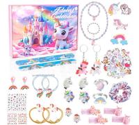 Calendrier de l'Avent Licorne 2025 pour Filles- 24 Jours Cadeaux Surprise de Noël Licorne Cadeau de Compte à Rebours de Noël avec LicornE Accessoires Cheveux Bijoux pour 3+ Ans Cadeaux NoëL Enfants