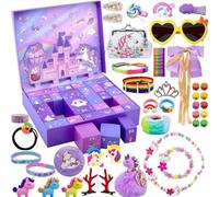 Calendrier de l'Avent Licorne 2025 pour filles - Coffret compte à rebours de Noël 24 jours avec bijoux, bracelets et accessoires pour cheveux | Cadeau magique pour les fêtes (01)