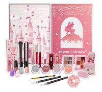 Calendrier de L'avent Maquillage 2025 pour Fille, 24 Beauté Coffret Cosmétique de Noël avec Gloss, Blush, Pinceaux et Mascara