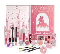 Calendrier de L'avent Maquillage 2025 pour Fille, 24 Beauté Coffret Cosmétique de Noël avec Gloss, Blush, Pinceaux et Mascara, Sûr pour la Peau, Doux et Non Irritant, Cadeau pour Une Princesse
