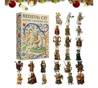 Calendrier de l'Avent médiéval 2025, 24 figurines de chat uniques à collectionner dans des costumes médiévaux, compte à rebours des vacances pour les amateurs de chats et les fans d'histoire