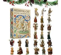 Calendrier de l'Avent médiéval pour chats 2025, 24 mini-figurines de chevaliers en acrylique, décorations de Noël fantastiques à collectionner, pour les amoureux des chats (1PC)