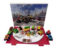 Calendrier de l'Avent Mini Monster Voitures, Compte à Rebours de 24 Jours avec 16 Mini Monster Trucks et 9 Accessoires, Jouets à Glisser dans les Chaussettes de Noël, Idéal pour les Garçons Filles
