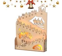 Calendrier De L'Avent Nativité 2025,25 Jours Décoration En Bois Mobile Avec Lumière | Decoration Creche De Noel Calendrier De L Avent - Pour Fete De Vacances D Hiver Interieur Maison Bureau
