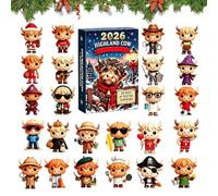Calendrier de l'Avent Noël 2026 Décoration Vache Mignonne 24 Jours | Lot Figurines Compte à Rebours Noël Pour Fêtes Soirées Table Basse Placard Bibliothèque Rebord