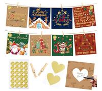 Calendrier de l'Avent Noël à Gratter,Calendrier de l'Avent à Gratter 2025,24 Noël Calendriers Cartes,DIY calendrier de Noël,pour Gratter Bricolage Femmes Hommes,Chiffres Adhésifs,Clips et Corde