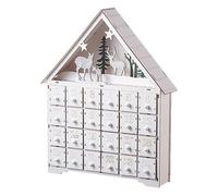 Calendrier De L'Avent Noël - Compact Sleek En Bois Maison, Elegant, Lightweight, Blanc Avec 24 Tiroirs, Et Lumières LED Compte Rebours | Multipurpose Outdoor Indoor Utility