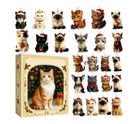 Calendrier de l'Avent Noëls Figurines Résine Animales Décoration Fête | Statues Chat Résine Robuste pour Étagère Bibliothèque Chevet Salle d'Étude Type C