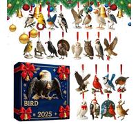 Calendrier de l'Avent Oiseau Noël 2025 | Décorations acryliques bidimensionnelles de Noël de vingt-quatre jours | Calendrier de l'Avent avec des animaux et des ornements d'arbre de Noël | Pour les