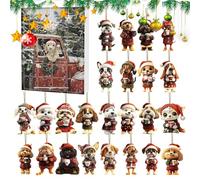 Calendrier de l'Avent ornement de Noël - Compte à rebours de 24 jours avec pendentifs en acrylique 2D - Avec chiens qui boivent du café - Parfait pour les, les adultes, les familles - Idéal
