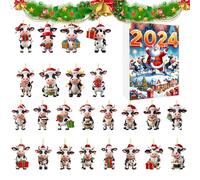 Calendrier de l'Avent Ornements | 24 Jours Pendentif Vache Compte à Rebours Noël | Suspensions acrylique 2D pour Membres Communauté Enseignants Renforcement Familial | Événements Scolaires Ados