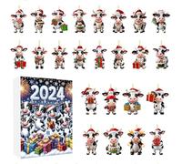 Calendrier de l'Avent Ornements | 24 Jours Pendentif Vache Compte à Rebours Noël | Suspensions acrylique 2D pour Membres Communauté Enseignants Renforcement Familial | Événements Scolaires Ados