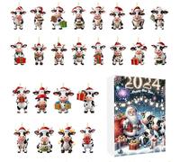 Calendrier de l'Avent Ornements | Calendrier de l'Avent 24 Jours avec Ornements Vache pour Noël | Pendentifs en Acrylique 2D pour Animateurs | Organisateur de Fêtes à Domicile Renforcement Familial