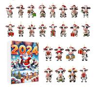 Calendrier de l'Avent Ornements | Calendrier de l'Avent 24 Jours avec Ornements Vache pour Noël | Pendentifs en Acrylique 2D pour Animateurs | Organisateur de Fêtes à Domicile Renforcement Familial