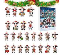 Calendrier de l'Avent Ornements | Calendrier de l'Avent 24 Jours avec Ornements Vache pour Noël | Pendentifs en Acrylique 2D pour Animateurs | Organisateur de Fêtes à Domicile Renforcement Familial