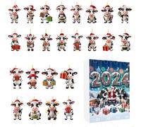 Calendrier de l'Avent Ornements de Noël | 24 Jours Compte à Rebours Ornements Vache de Noël | Suspensions 2D en Acrylique à Suspendre pour Renforcement des Liens Familiaux | Événements Scolaires