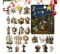 Calendrier de l'Avent Ornements de Noël - Calendrier de l'Avent à 24 Pendants sur la Nativité de Jésus | Cadeau de Collection Religieux en 2D | Pour Adultes Adolescents Famille et Amis