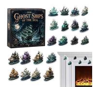 Calendrier de l'Avent Ornements Décor de fête plat en 2D sur 24 jours | Calendrier à rebours avec bateaux pirates acrylique Étudiants garçons Halloween arbre cheminée